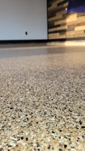 Full flake epoxy garage floor installation in Woodland Hills California