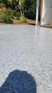 Full flake epoxy patio coating for outdoor concrete surfaces