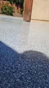 Outdoor full flake epoxy patio floor coating with slip-resistant finish